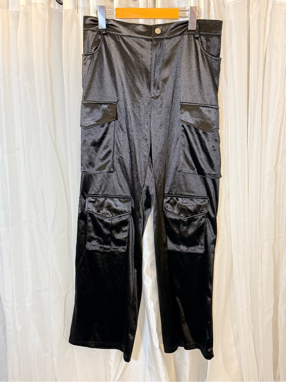 Women's Black Cargo Satin Utility Pants